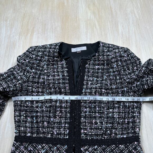 Tahari Black Multicolor Tweed Cropped Elegant Work Open Front Blazer Jacket 12 - Picture 10 of 14